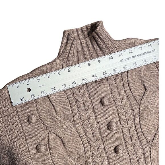 Blank NYC Sweater WMNS XS Beige Crop Cable Knit Mock Neck Pom Pom Holiday 3D - Picture 8 of 13